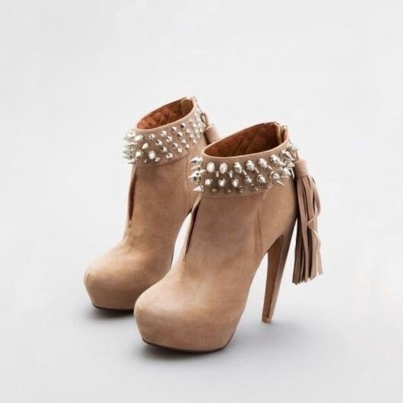 Jeffrey Campbell Platform Studded Suede Booties in Tan Size 7.5 - Picture 1 of 9
